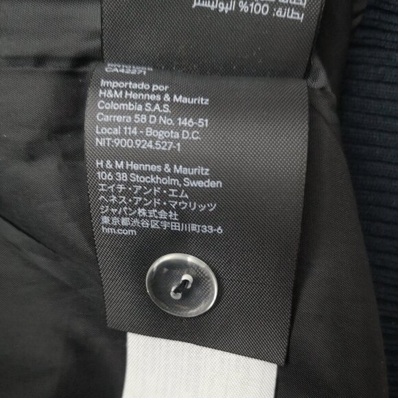 H&M Men's Size Small Navy Lined Puffy Hooded Zipper & Snap Closure Bomber Jacket - Picture 8 of 9